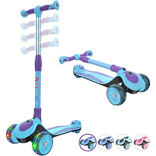 Allek F01 Folding Kick Scooter for Kids, 3-Wheel LED Flashing Glider Push Scooter