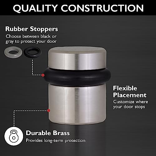 2-Pack Modern Cylindrical Floor Mounted Door Stops with Rubber Bumper, Satin Nickel, Heavy Duty Brass Construction – Design House, 189332-SN - Thumbnail 4