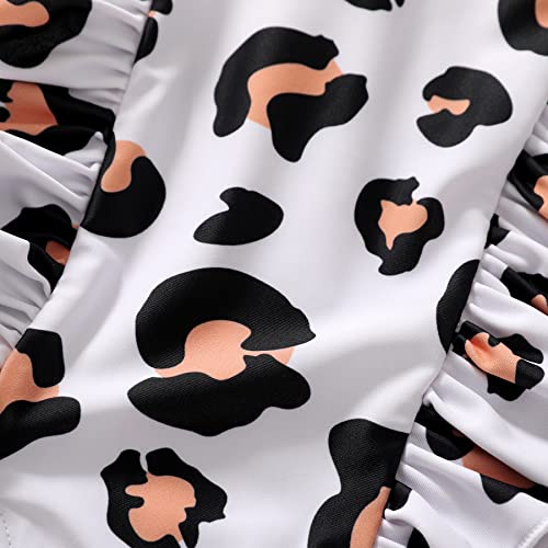 Infant Baby Girls Swimsuit Toddler One-Piece Plaid Swimwear Beach Bikini Leopard Ruffles Bathing Suit Outfits (0-3 Months, Leopard) #TOP4
