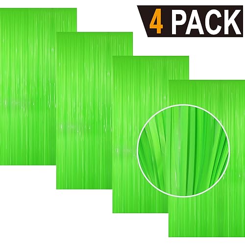 Image of GOER 3.2 ft x 8.2 ft Metallic Tinsel Foil Fringe Curtains Party Photo Backdrop Party Streamers for Birthday,Graduation,New Year Eve Decorations Wedding Decor(4 Packs,Candy Lime Green)