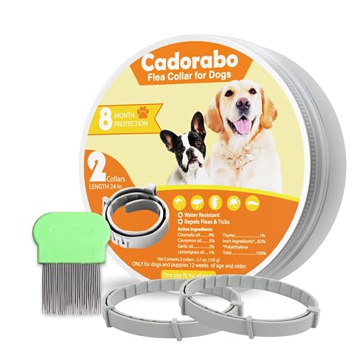 Flea and Tick Collar for Dogs, 8 Months Prevention, 2 Count, Ingredients Protection, Waterproof, One Size Fits All, 2 Collars