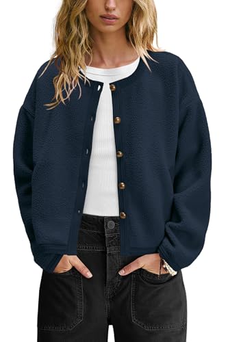 Image of Yanekop Womens Sherpa Jacket Button Down Fleece Winter Coat Fuzzy Jackets Chunky Cardigan Sweaters Open Knit Sweater