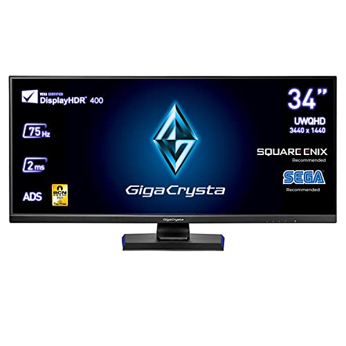 GigaCrysta Gaming Monitor by I-O Data, 34 UWQHD, 75Hz, 2ms (GTG) Ultra Wide (3440 x 1440), Ideal RPG, HDMI x 2, Display Port, USB Type-C, Altura Regulable. Mando a Distancia