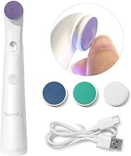 SUNMAY Electric Nail Files and Buffer Set, Professional Drill Machine for Women Natural Gel Nails Toenails Salon with 4 Buffing Emery Board, Rechargeable with LED Light 2 Speed Levels 4 Grinding Heads
