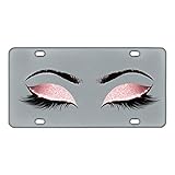 PZZ BEACH Decorative Car Metal Vanity Tag Cover, Aluminum Novelty Car License Plates Cover, Gorgeous Eyelash Ladies Glitters Pink Eyeshaow Pattern Auto Front License Plates Cover