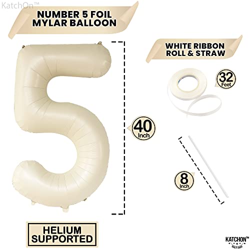 Image of KatchOn Gaint Cream White 5 Balloon Number 40 Inch, 5 Birthday Decorations | 5 Birthday Balloon Decor, 5th Birthday Decorations for Boys, Creme Number 5 Balloon