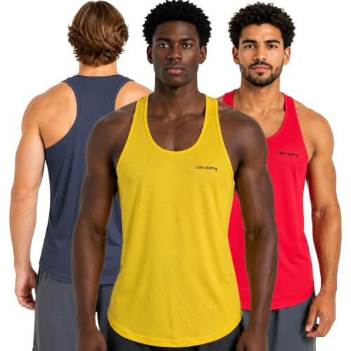DEVOPS 3 Pack Mens Y-Back Dry Fit Muscle Gym Workout Mesh Tank Top