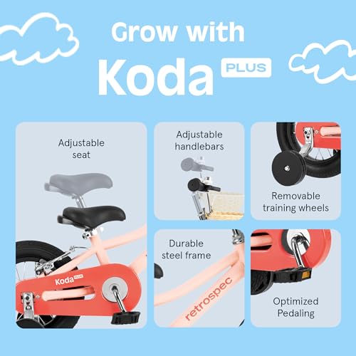 Image of Retrospec Koda Plus Kids Bike for Boys & Girls Ages 2-3 Years - 12 inch Children's Bicycle, Adjustable Seat & Handlebars, Removable Training Wheels, Front Hand Brakes, Rear Coaster Brake & Safety Bell