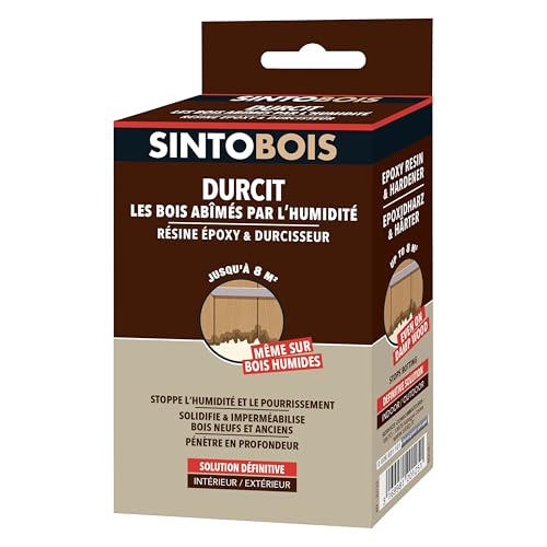 SINTO - Durcit le bois abîmé par l'humidité - Résine époxy & durcisseur - Arrête l'humidité et la pourriture - Renforce & imprègne le bois - Pénètre en profondeur - Intérieur & extérieur