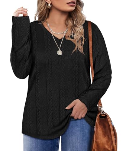 RITERA Plus Size Sweaters for Women Long Sleeve V Neck Cable Sweatershirts Fall Pullover Knitted Tops Oversize XL-5XL 14W-28W