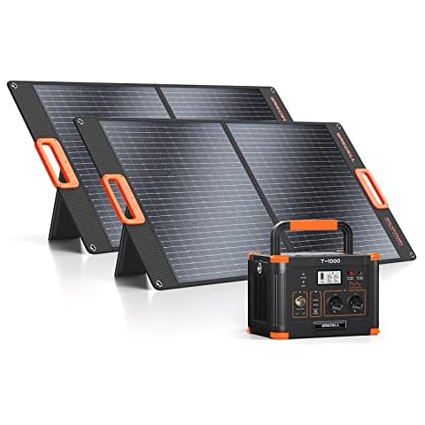 GRECELL Powerstation 1000 W 999 Wh Solar Generator with 200 W Portable Solar Panel, Power Station Solar Powered Generator Lithium Battery 60 W USB-C PD Port, LED Light Camping, etc Cover
