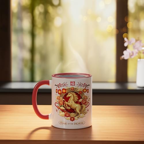Taza de cerámica Año Nuevo Chino 2026 caballo rojo blanco miniatura 3