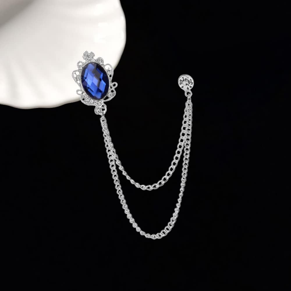Maigendoo 3pcs Brooches Pin for Men Lapel Pin Shirts Collar Chain Layers Tassel Chain Suit Collar Shirt Studs Lapel Stick Metal Crystal Chain Fashion Jewelry Unisex Accessories, White Blue Black