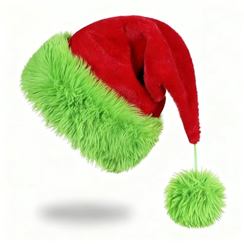 Drewev Christmas Hat Santa Hats for Adults Unisex Velvet Comfort Extra Thicken Fur Xmas Hat for New Year Festive Party Headwear(Green)