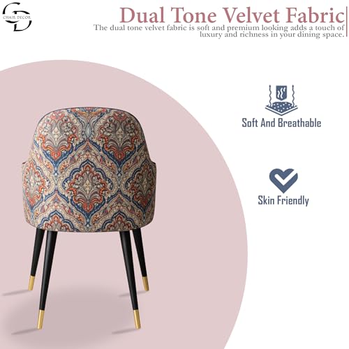 Image of Velvet Accent Chair | Modern Upholstered Dining Chair for Living Room, Office, Lounge & Vanity | Sturdy & Stylish Armchair (Floral, Black)