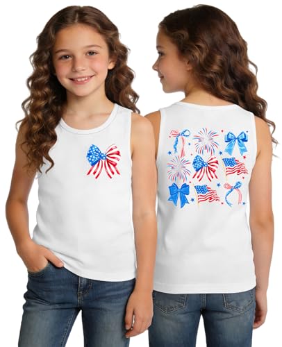 Image of Ithalt Girls 4th of July Tank Top for Kids Boys USA Patriotic Shirt American Flag Tshirt Red White and Blue Sleeveless