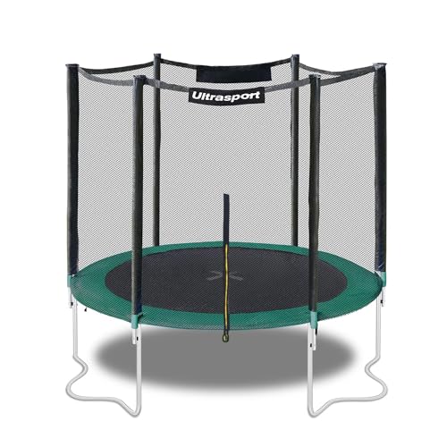 Ultrasport Trampoline jardin Wave, Ø 251 cm, avec tapis saut, ressorts, filet sécurité, poteau filet rembourré et protection bords, résistant aux intempéries, charge maximale 120 kg, Vert