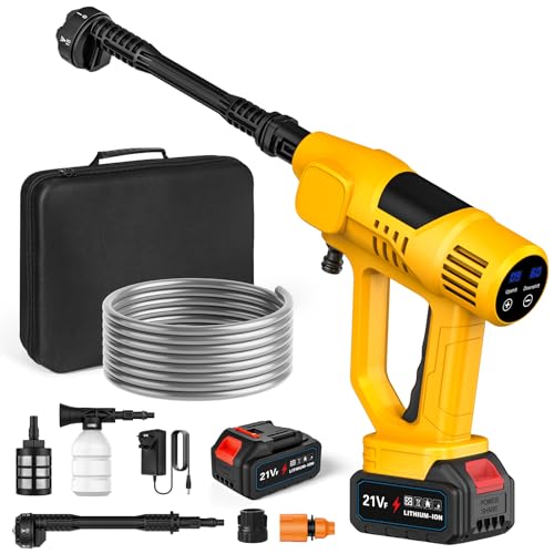 Cordless Pressure Washer, Portable Power Washer with 1 x 3.0Ah Battery, 6-in-1 Nozzle, 10-Mode Adjustable, 5M Hose, LCD Display, Battery Pressure Washer Cordless Jet Washer for Garden, Patio, Car