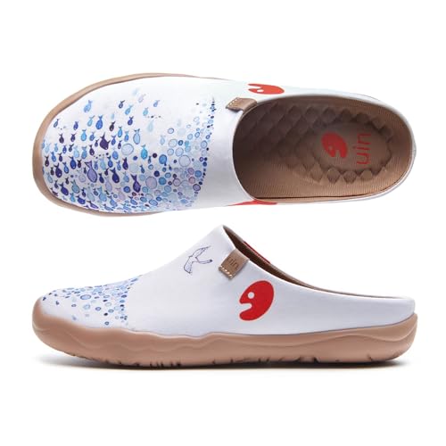 UIN Women's Slip On Mules Comfortable Flat Lightweight Wide Toe Clog Casual Art Painted Travel Shoes Malaga Series