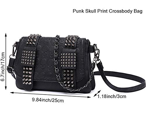 Belonyou Women Punk Skull Shoulder Top-Handle Bag Goth Rivet Purse Handbag Pu Leather Chain Satchel Tote Black #TOP1