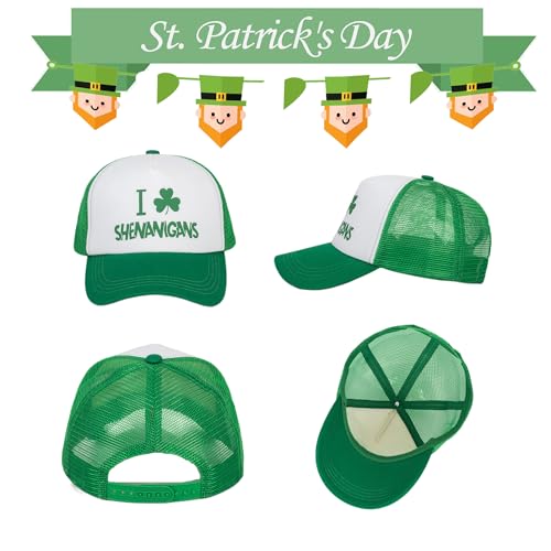 Chapéu de caminhoneiro verde trevo, boné de malha ajustável snapback para mulheres e homens, boné de
