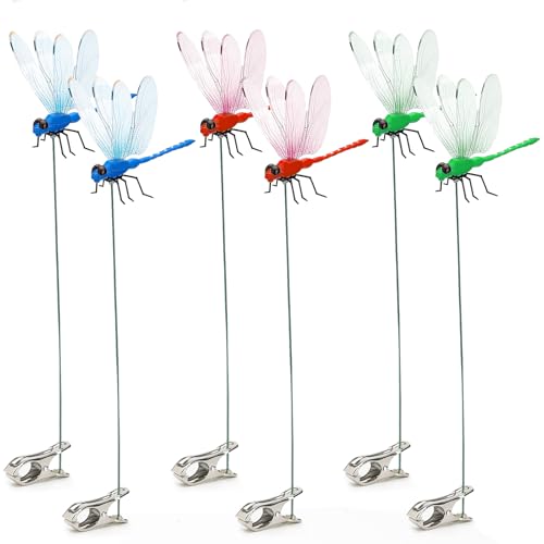 6 Pcs Dragonfly Clip, 3D Fake Dragonfly Garden Stakes Decor, Dragonfly Hat Clip Garden Stakes Gardening Decoration Insert Plaque Yard Ornaments Outdoors Indoor