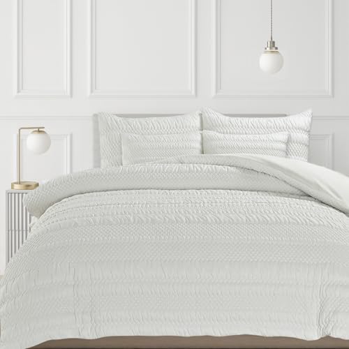 Velosso Reversible Single Bed Duvet Cover Set, Quilted Soft Textured Bedding Set with Pinsonic Pattern, 2 Piece Quilt Cover with 1 Pillowcase, Button Closure (White)