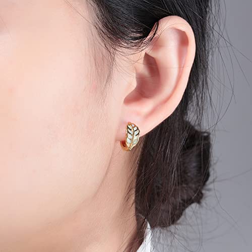 Leaf Small Hoop Earrings for Women Girls Opal Huggie Hoop Earrings 14K Gold Plated Cartilage Mini Earrings2