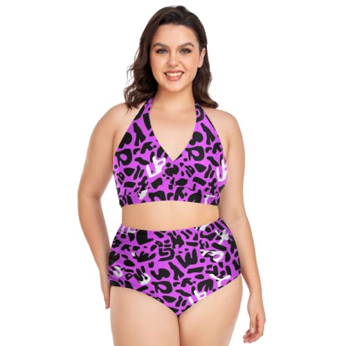 Bikini de bain grande taille à motif irrégulier avec haut halter réglable