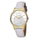 Esprit Damenuhr Grace Silver L. Grey 5 Bar Analog Lederarmband vergoldet Grau ES-1L026L0025