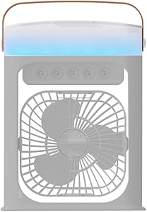 Aire Acondicionado Portátil 4 en 1, Mini Aire Acondicionado, USB Ventilador con Velocidades, Nebulización, 7 Colores LED, …