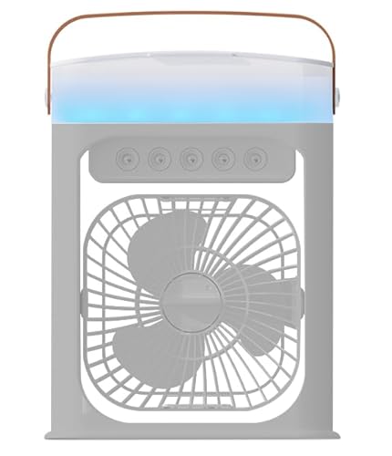 Klimaanlage Mobil, 4 in 1 Mobile Klimaanlage mit Sprühstufen & Geschwindigkeitsstufen, Timer, 90° Oszillation, USB- C- Anschluss, Mini Luftkühler für Zuhause und Büro (Hellgrau)