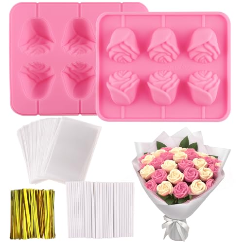 Lukinuo Rose Cake Pop Mold Kit 2 Pack Rose Lollipop Mold Flower Sucker Molds Flower Lollipop Baking...