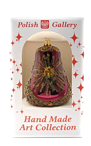 Polish Gallery Christmas Bell Ornament 4-Inch Blown Glass (Burgundy Star) #TOP7
