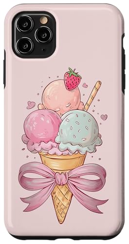 アイスクリームコーン ストロベリーガール ピンク コケット リボン スマホケース iPhone 11 Pro Max 用