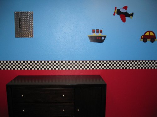 Checkered Flag Cars Wallpaper Border-6 Inch (Red Edge) #TOP6