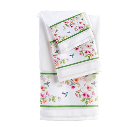 Collections Etc Vibrant Hummingbird Floral 3-Piece Bath Towel Set