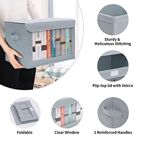 Dimj Storage Bins With Lids, 4 Pack Fabric Storage Baskets With Handle, Collapsible Closet Organizer Bins Storage Box With Window For Clothes, Toys, Books, Closet, Shelves, Kids Room, Office #TOP1