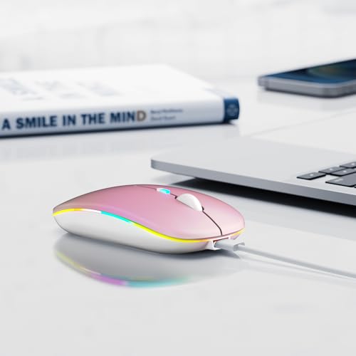 Wireless Bluetooth Mouse, Rechargeable, LED, Silent, Ultra-thin Design (Bluetooth 5.2 and 2.4GHz USB Receiver) | Portable Computer Mouse for Laptops, iPads, MacBooks and Apple Devices (Pink) by Afaartcci - Image 6