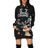 LAJIAOMIAN Weihnachtskleid Damen Hoodie Weihnachten Kleid Elegant Langarm Vintage Weihnachtskleider für Damen Weihnachtspullover Slim Kleider Abendkleid Partykleid Cocktailkleid A-Linie Party Kleider