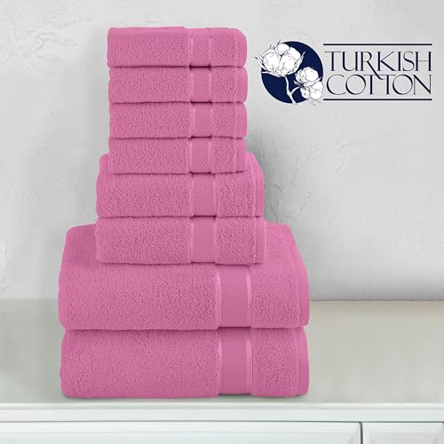 Image of Elegant Comfort Premium Cotton 8-Piece Towel Set, Includes 4 Washcloths, 2 Hand Towels and 2 Bath Towels, 100% Turkish Cotton - Highly Absorbent and Super Soft Towels for Bathroom, Light Pink