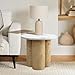 LuxenHome Round Wood Side Table with Pillar Leg and Faux Marble Top, 19.7