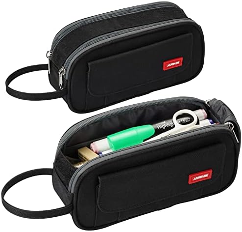 TEBNGIHNM Big Capacity Pencil Case Large Pencil Pouch Pencil Bag Simple Stationery Bag School College Office Organizer for Student Teens Girls Boy Adults-Black