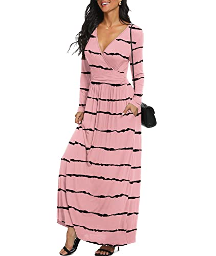 Image of LILBETTER Women Long Sleeve Deep V Neck Loose Plain Long Maxi Casual Dress