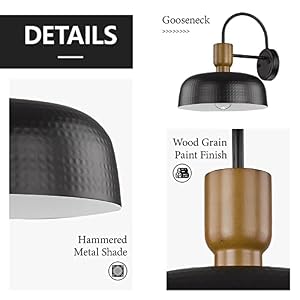 Darkaway Industrial Barn Light Fixtures Wall Lamps Sconces with Hammered Metal Shade Black Gooseneck Lighting for Outdoor Indoor Patio Porch Lights