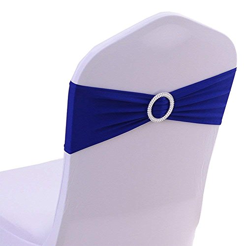 50PCS Spandex Stretch Chair Sashes with Buckle Bows for Wedding Party Engagement Event Birthday Graduation Meeting Banquet Decoration (Royal Blue)