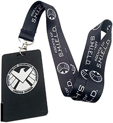 Superhero Shield Agents Logo Black Id Holder Lanyard Keychain