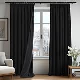 Deconovo 100% zasłony zaciemniające – zasłony do salonu z marszczoną taśmą – termiczne zasłony chroniące przed wysoką temperaturą, 140 × 260 cm, czarne, 2 panele
