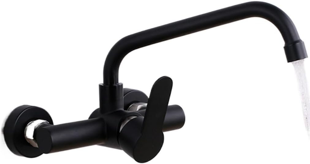 Faucet 304 Stainless Steel Wall Mount Faucet with Single Handle Rotating Hot Cold Water tap for Kitchen Laundry Sink(Black-2) Faucet