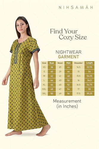 Image of NIHSAMAH Cotton Nighty for Women with Pocket, Premium Printed Long Nighty | Comfortable & Fancy Sleepwear /Nightwear